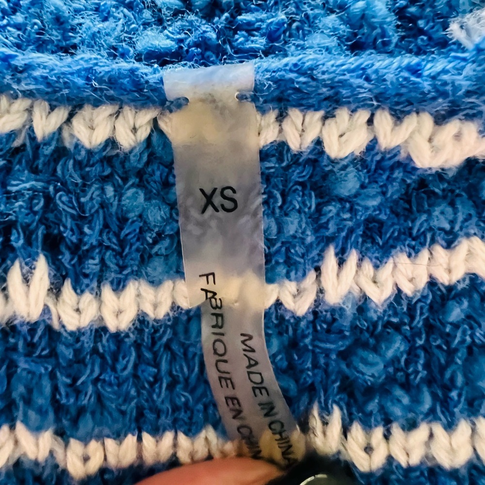 Margaret O’Leary Blue & White Striped Textured Knit Sweater XS Cropped - Picture 6 of 9